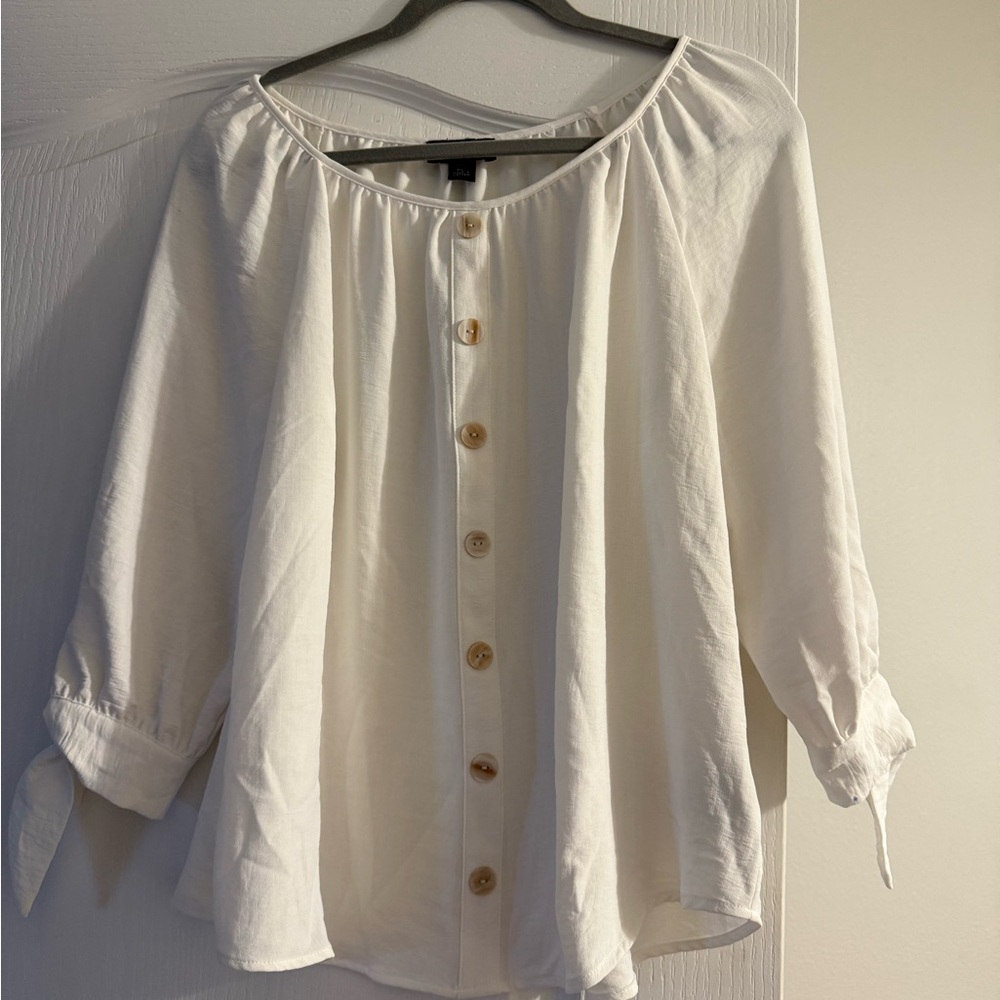 I.N. Studio Cream Button-Down Blouse